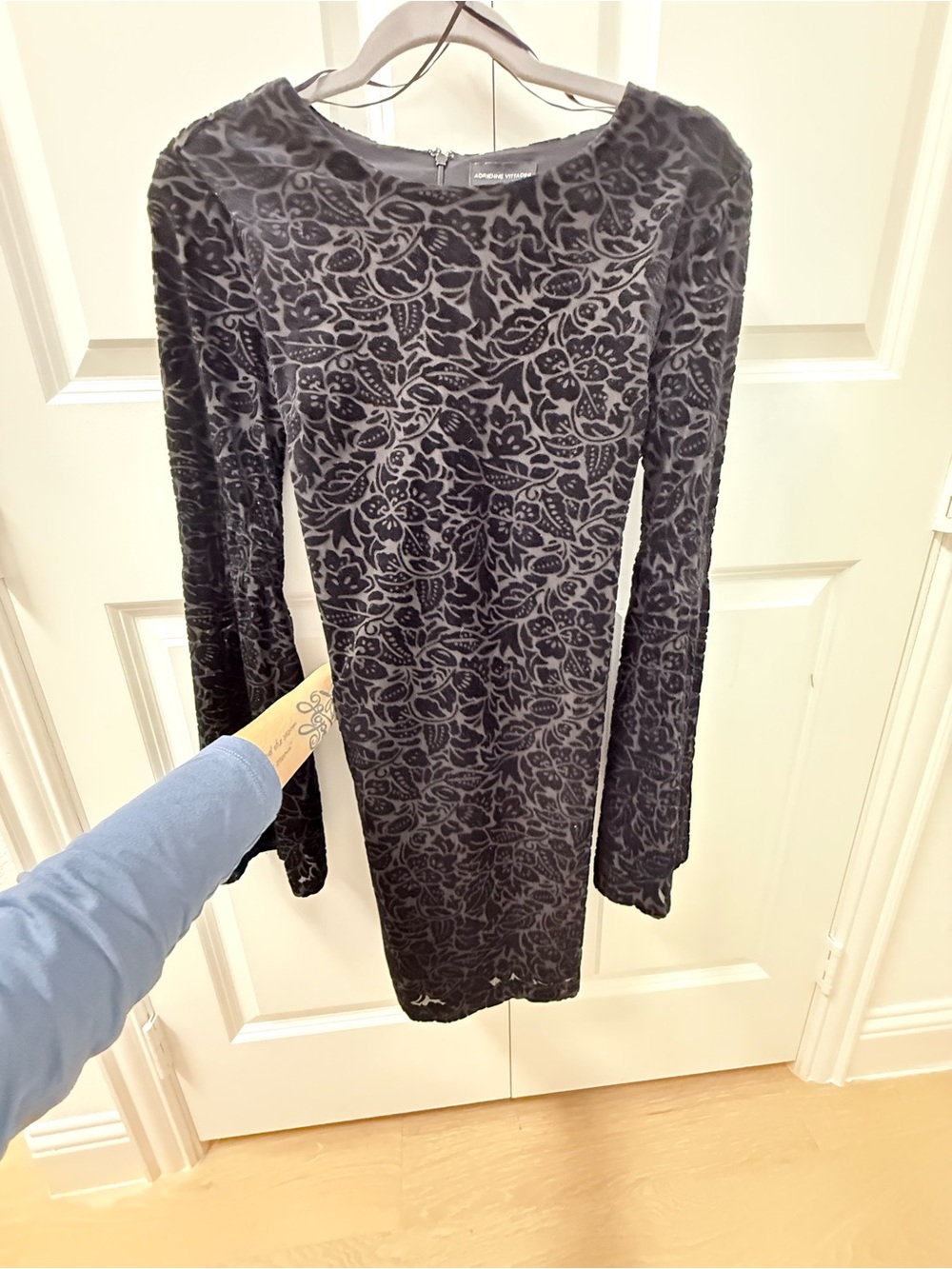 Adrienne Vittadini Black Velvet Burnout Long Sleeve Sheath Dress